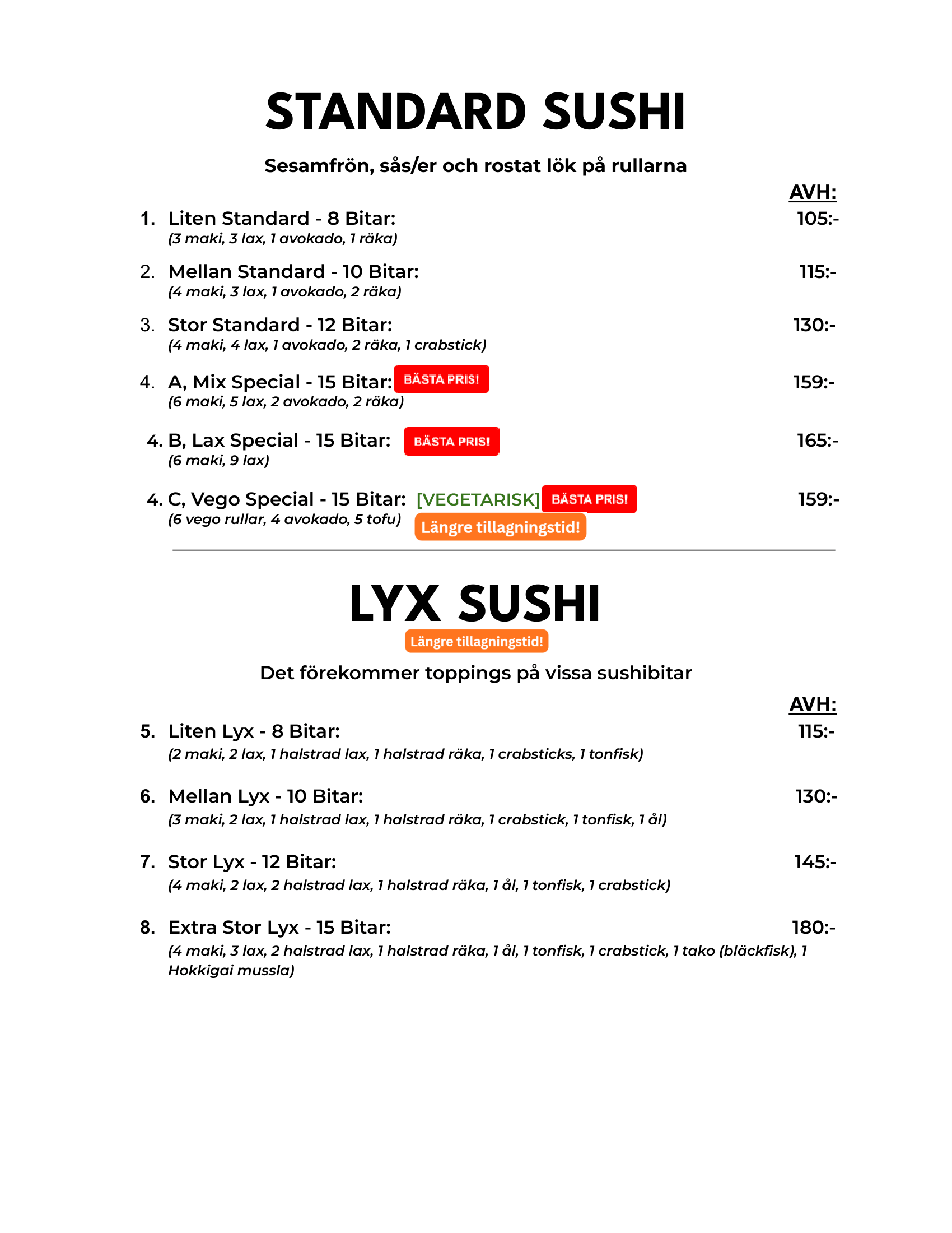 Västertorp Sushibar Meny - Sida 2